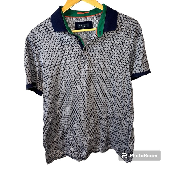 Ted Baker London 100%‎ Cotton Circle Pattern Polo blue/white/green Size 5 XL - Picture 1 of 3